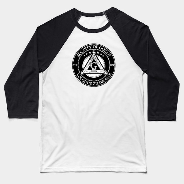 Society of Gozer (Alt Print) Baseball T-Shirt by Miskatonic Designs